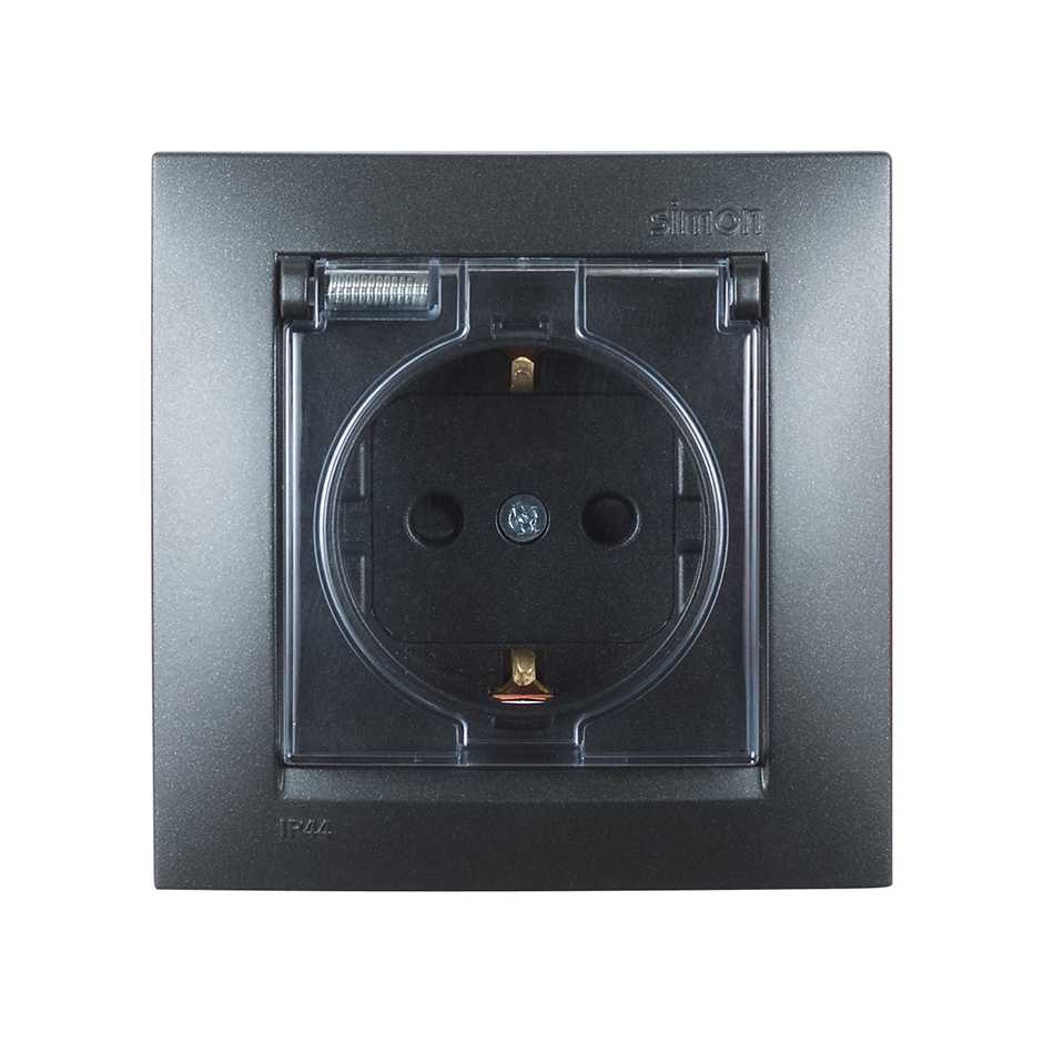 Розетка сз с крышкой и шторками IP44 Simon SIMON 15 1590450-038 612₽