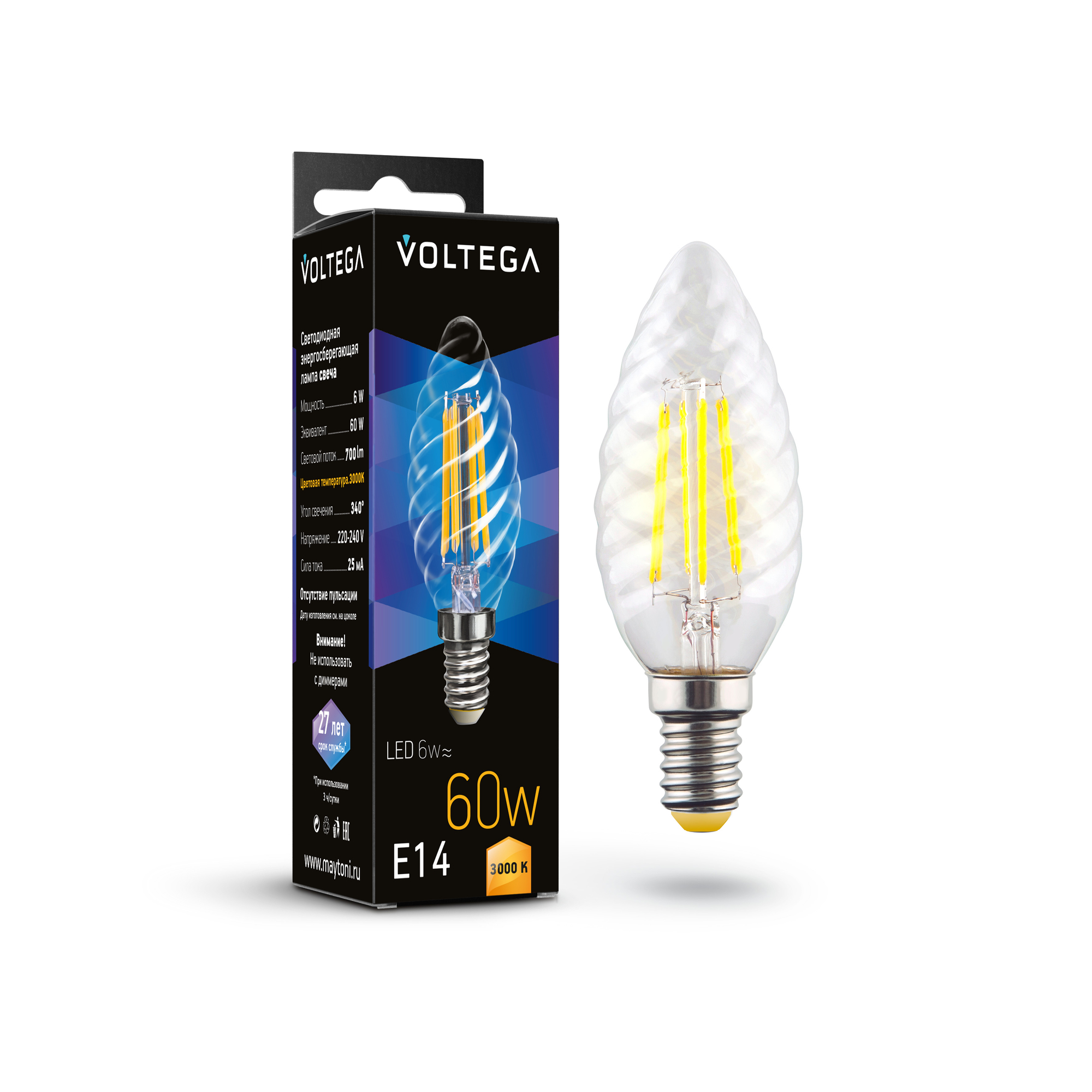 Светодиодная лампа Voltega CANDLE CORN 6W Свеча 700Lm 3000K E14 7211