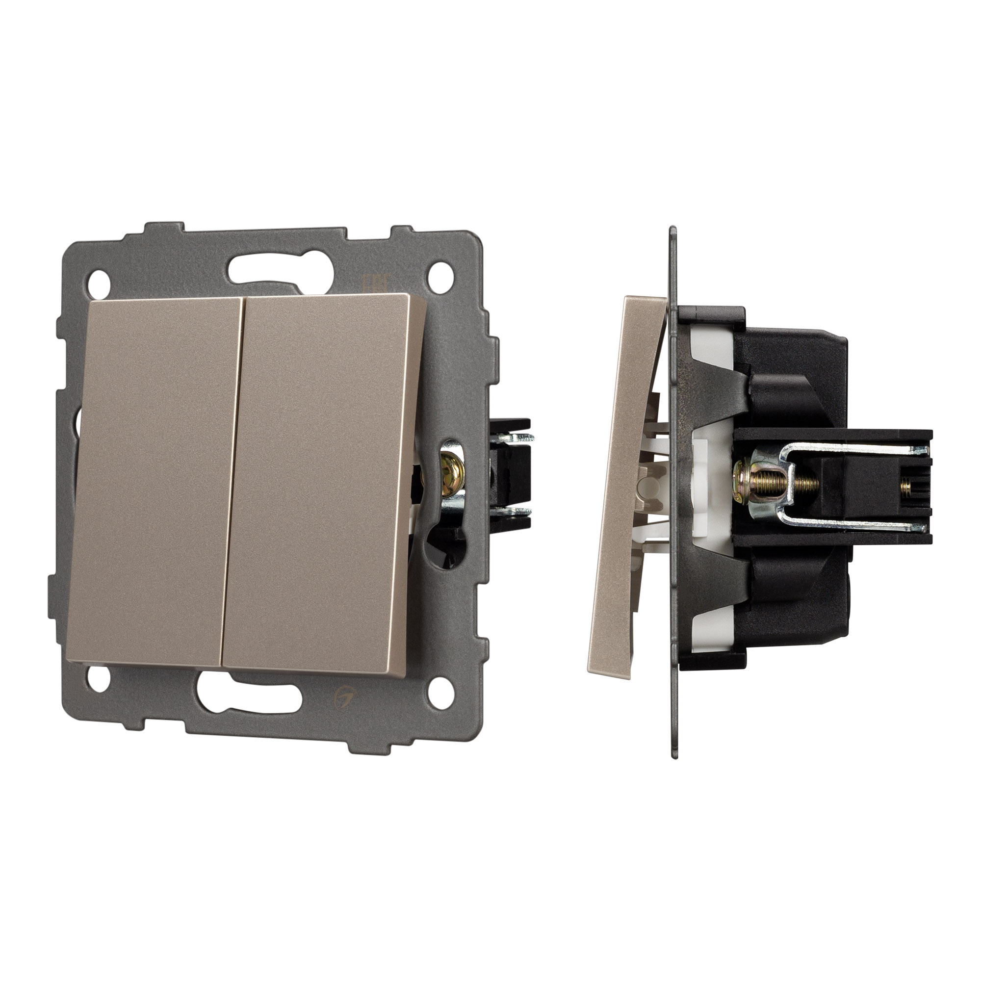 Выключатель двухклавишный проходной SWT-MKP2-PL-GD-V Arlight 049895 680₽